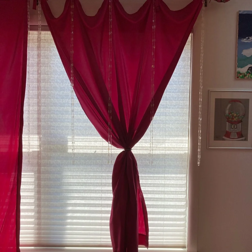 Vibrant Pink Curtains with clear hanging beads